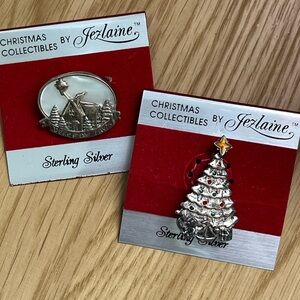Jezlaine Sterling Silver Christmas Brooch Set